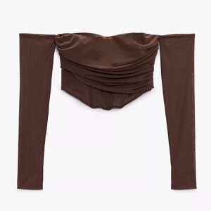 Brown Off-Shoulder Long Sleeve Top